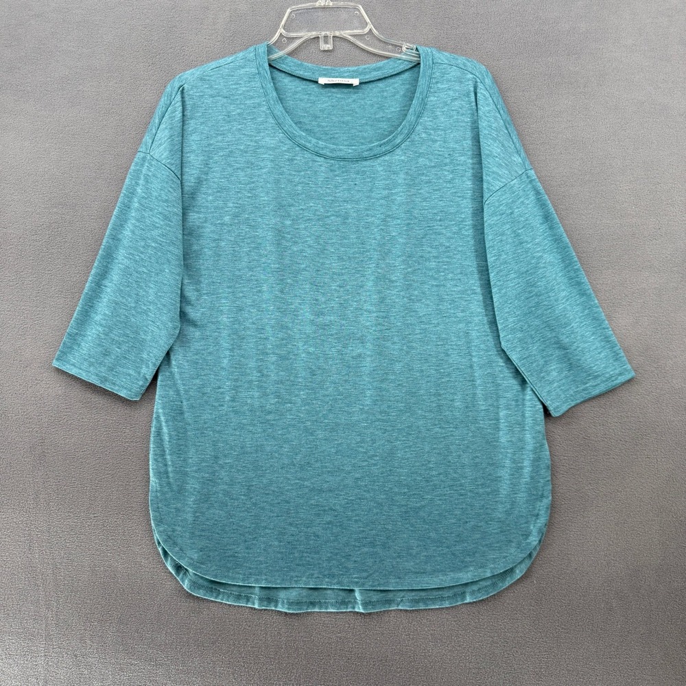 Sherosa Tunic Top Womens Large Teal Heathered 3/4 Sleeve Scoop Neck Relaxed Fit